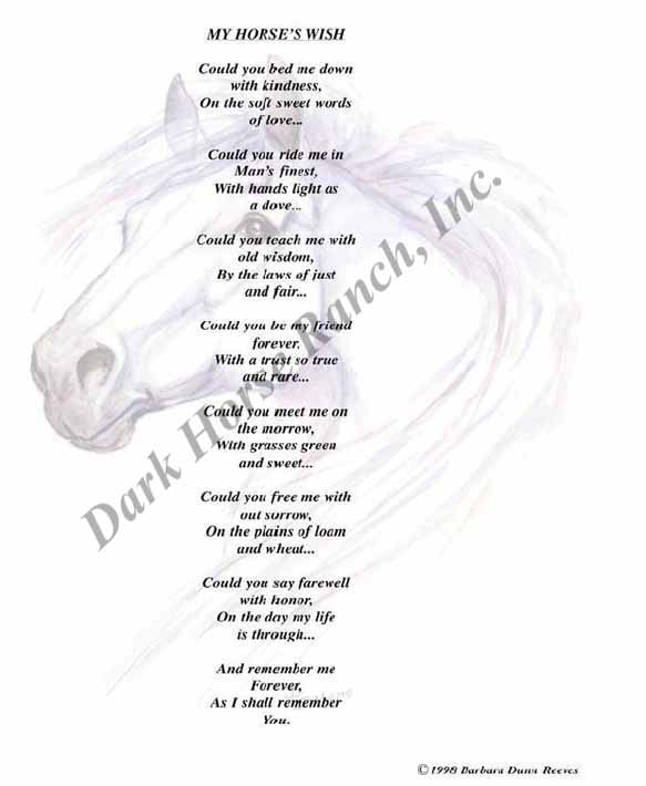 "My Horse's Wish" - Poetry Print by Barbara Anne Dunn.