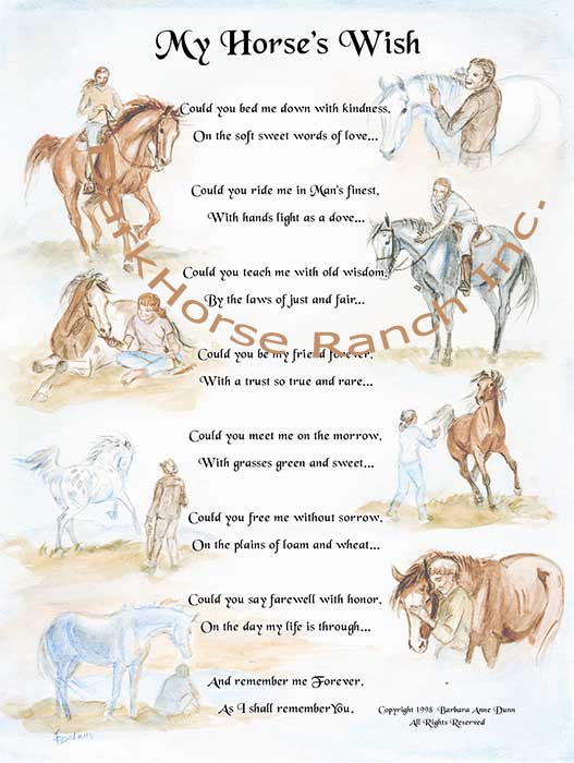 My Horse's Wish (Delano) - Equine Poetry Print by Barbara Anne Dunn.